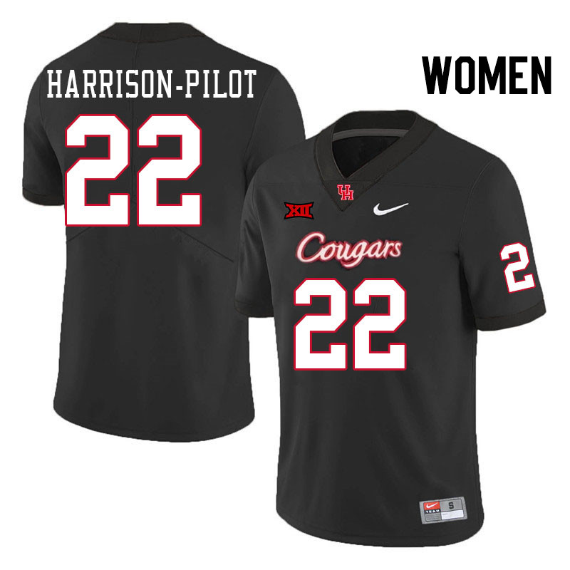 Women #22 Mikal Harrison-Pilot Houston Cougars Big 12 XII College Football Jerseys Stitched-Black - Click Image to Close